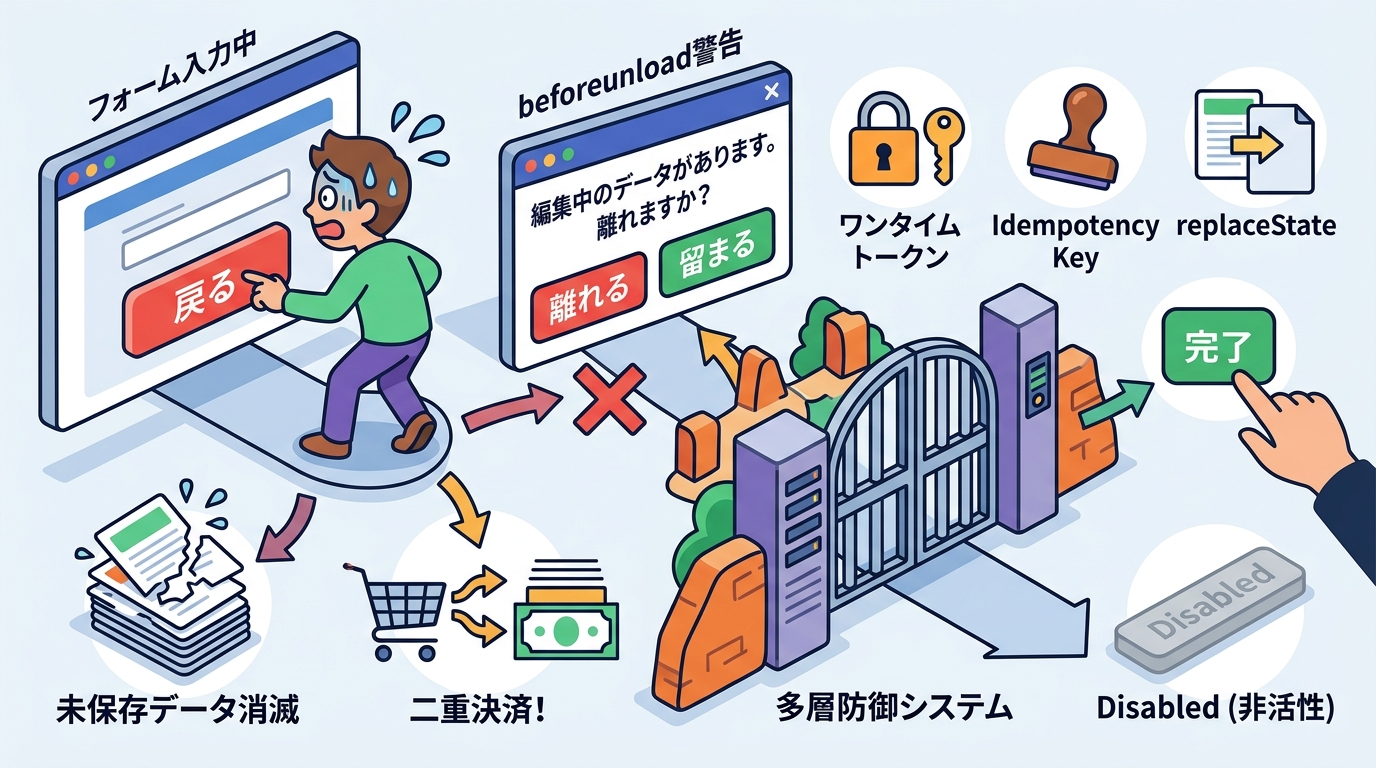 フォーム離脱や二重送信を防ぐ!ブラウザバック時の制御・警告テクニック