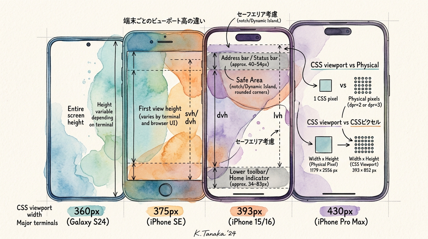 スマホの画面サイズによってファーストビューの高さは変わる