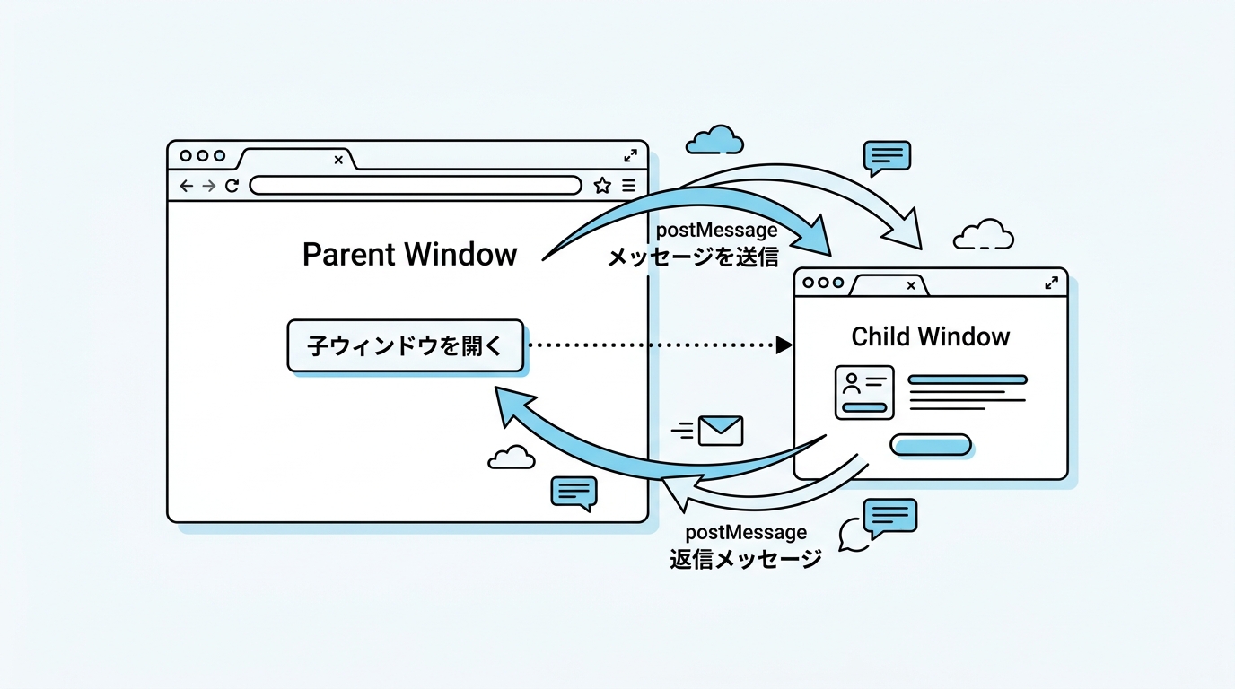 開いた子ウィンドウの操作:再利用・閉じる処理・window.postMessage連携